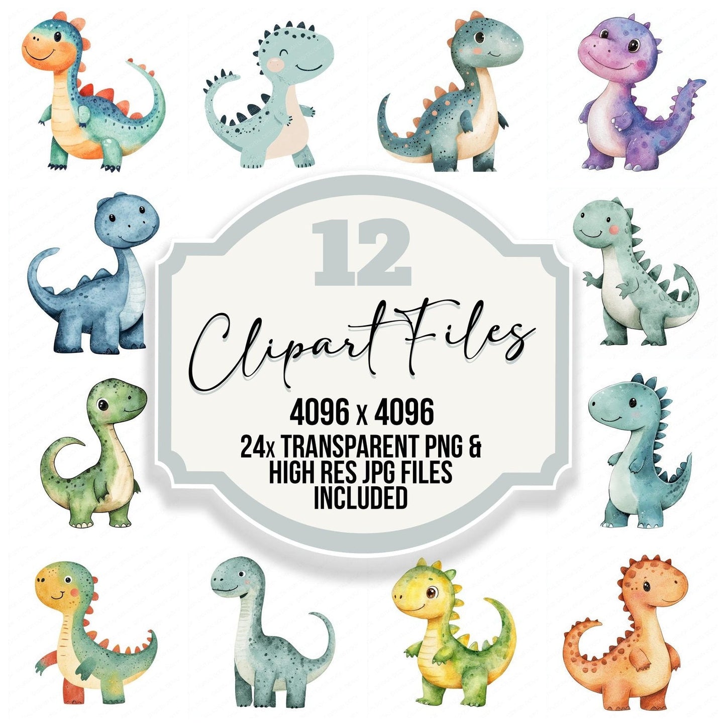 Watercolour Nursery Dinos Clipart Set (DDD007230)