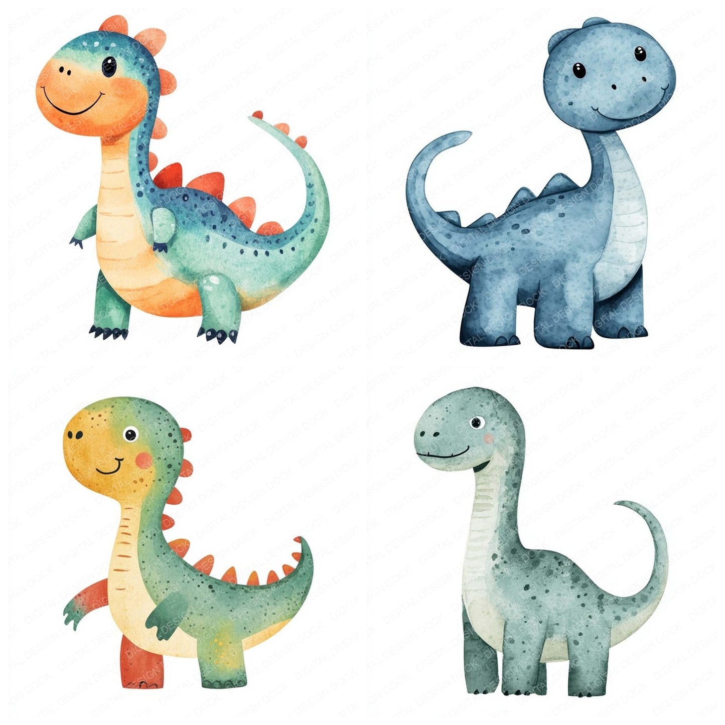 Watercolour Nursery Dinos Clipart Set (DDD007230)