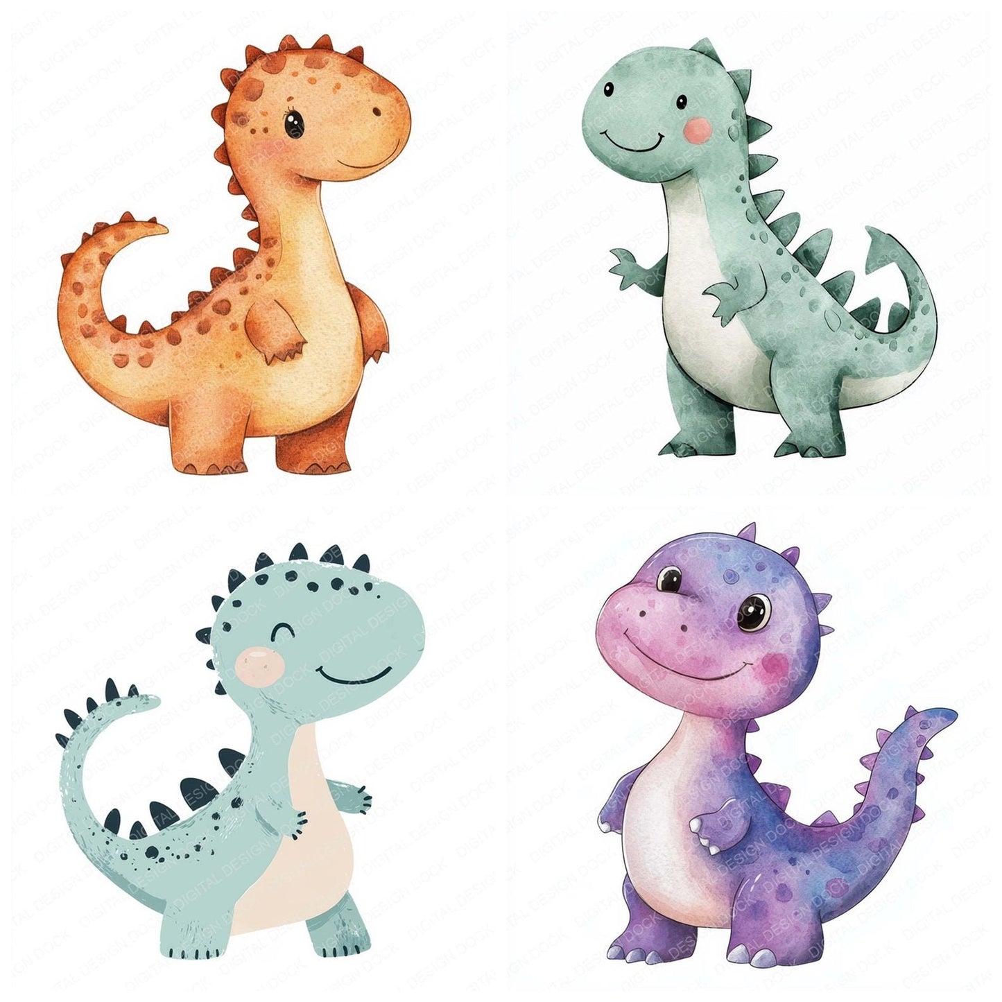 Watercolour Nursery Dinos Clipart Set (DDD007230)