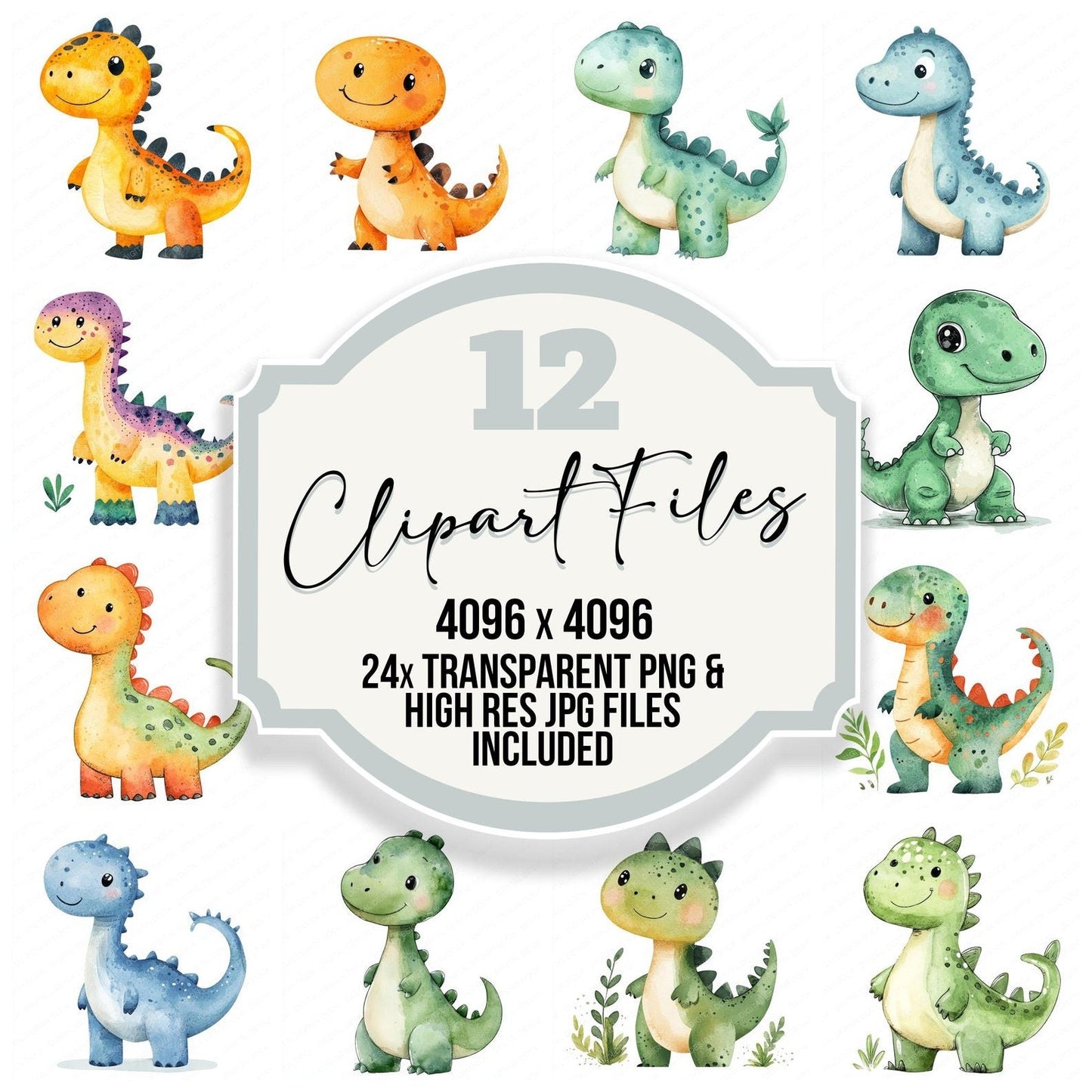 Watercolour Nursery Dinos Clipart Set (DDD007231)