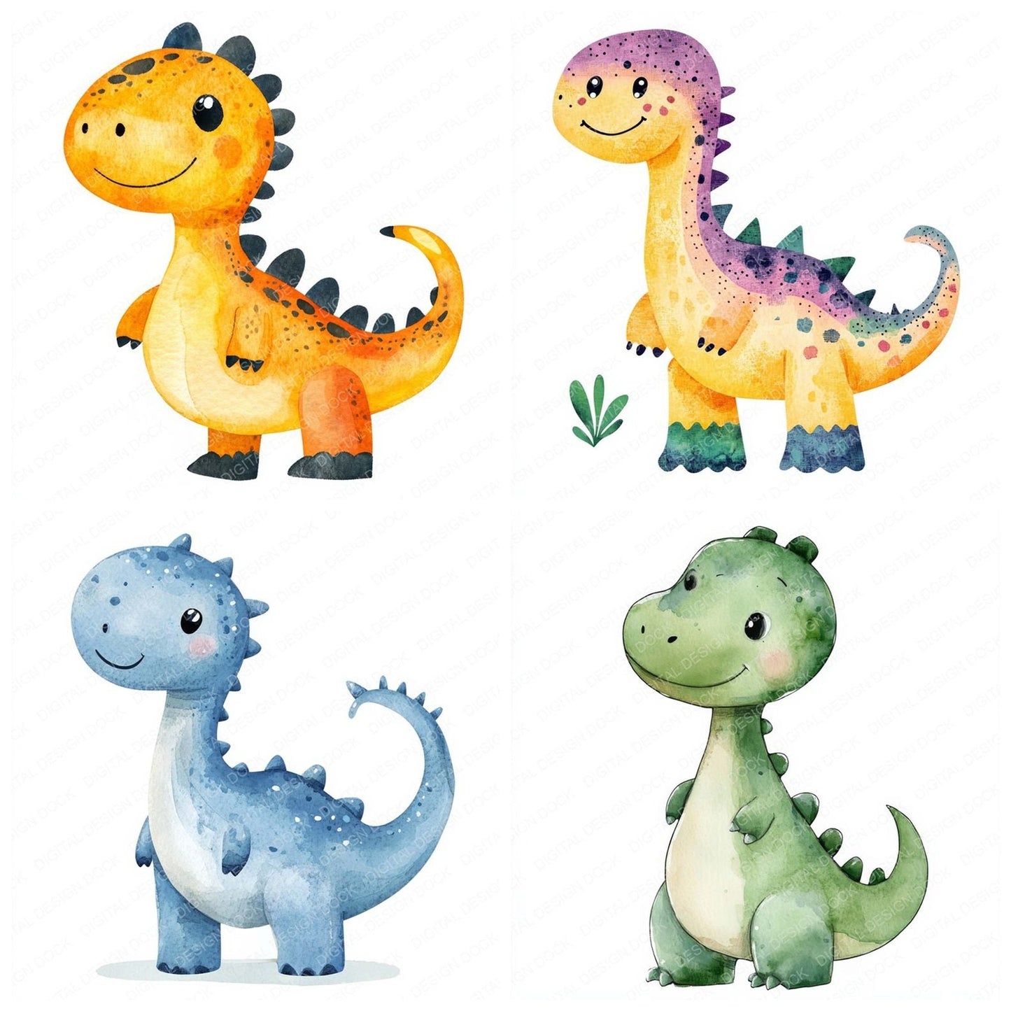 Watercolour Nursery Dinos Clipart Set (DDD007231)