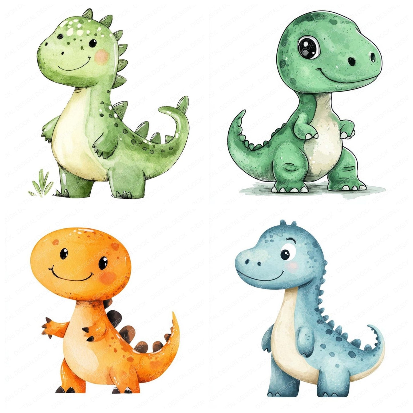 Watercolour Nursery Dinos Clipart Set (DDD007231)