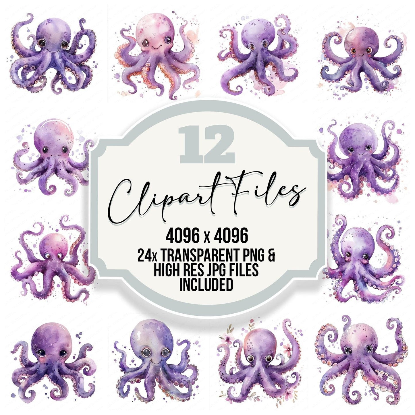Watercolour Nursery Octopus Clipart Set (DDD007232)