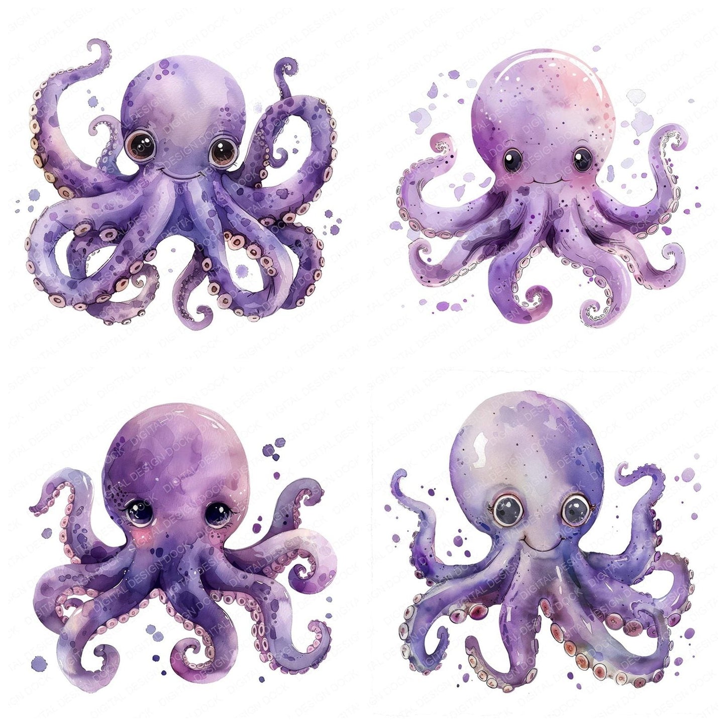 Watercolour Nursery Octopus Clipart Set (DDD007232)