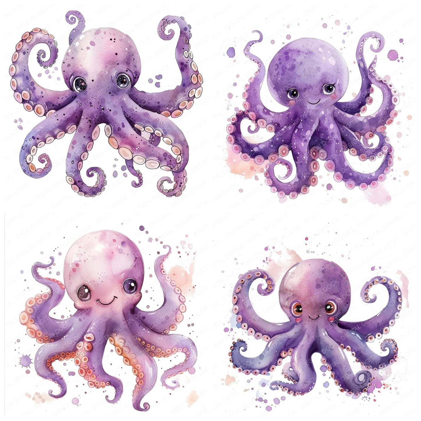 Watercolour Nursery Octopus Clipart Set (DDD007232)