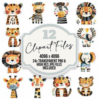 Watercolour Nursery Safari Animals Clipart Set (DDD007233)