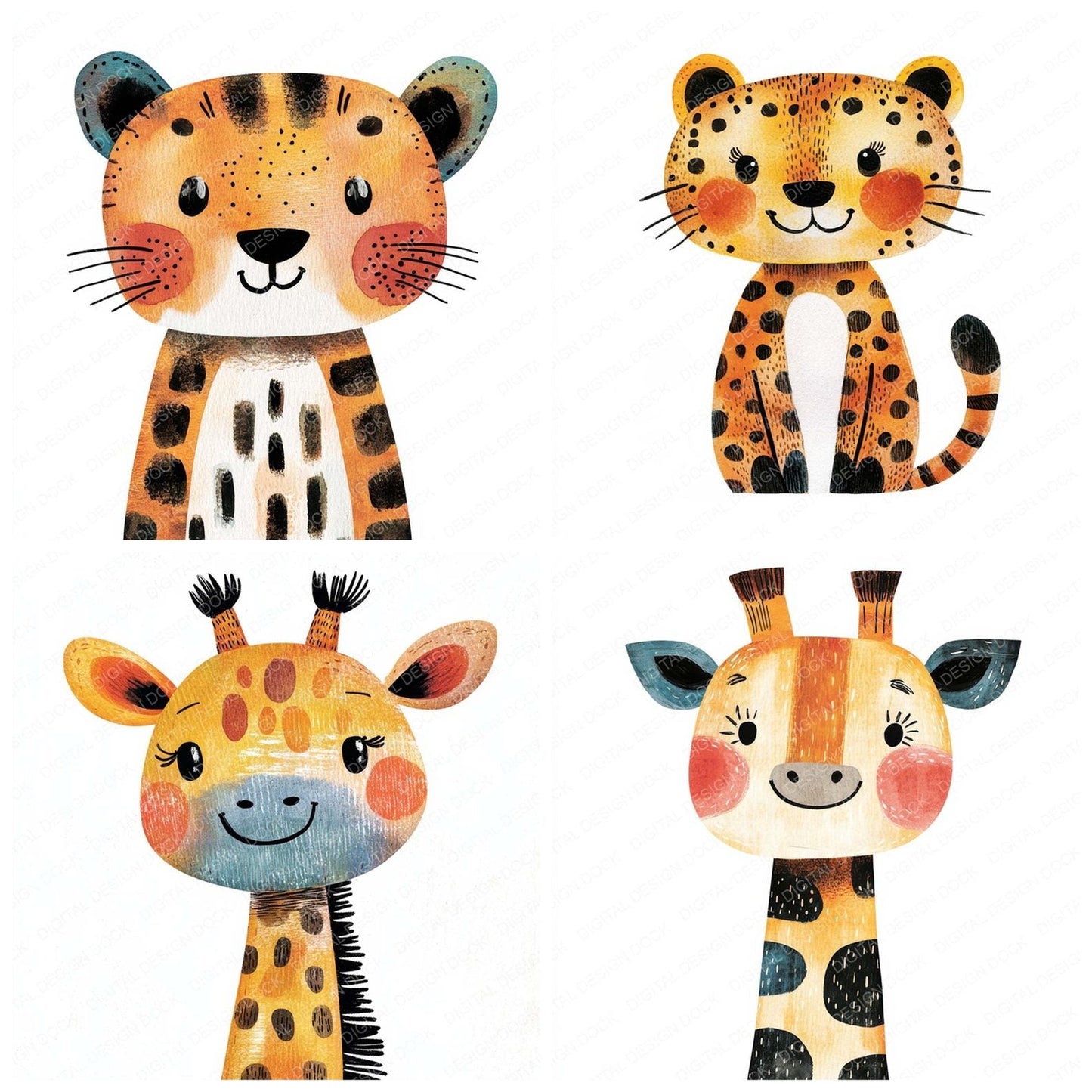 Watercolour Nursery Safari Animals Clipart Set (DDD007233)