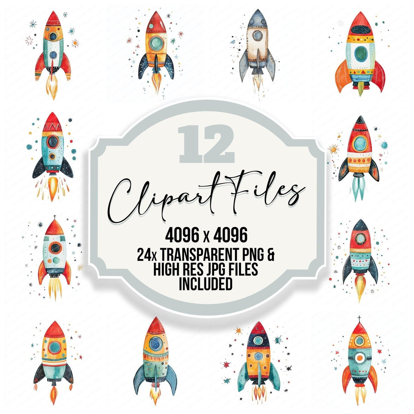 Watercolour Nursery Space Rocket Clipart Set (DDD007235)