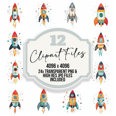 Watercolour Nursery Space Rocket Clipart Set (DDD007235)