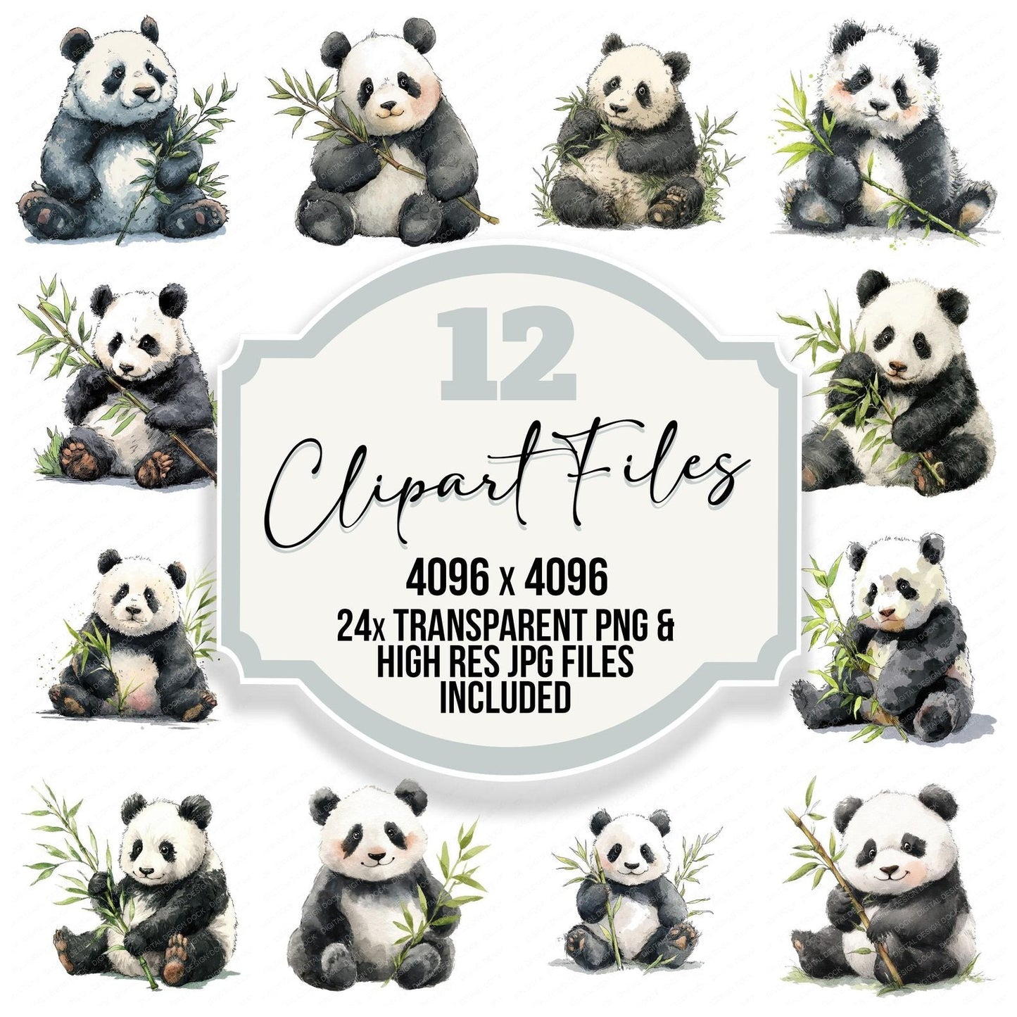 Watercolour Panda Clipart Set (DDD007249)