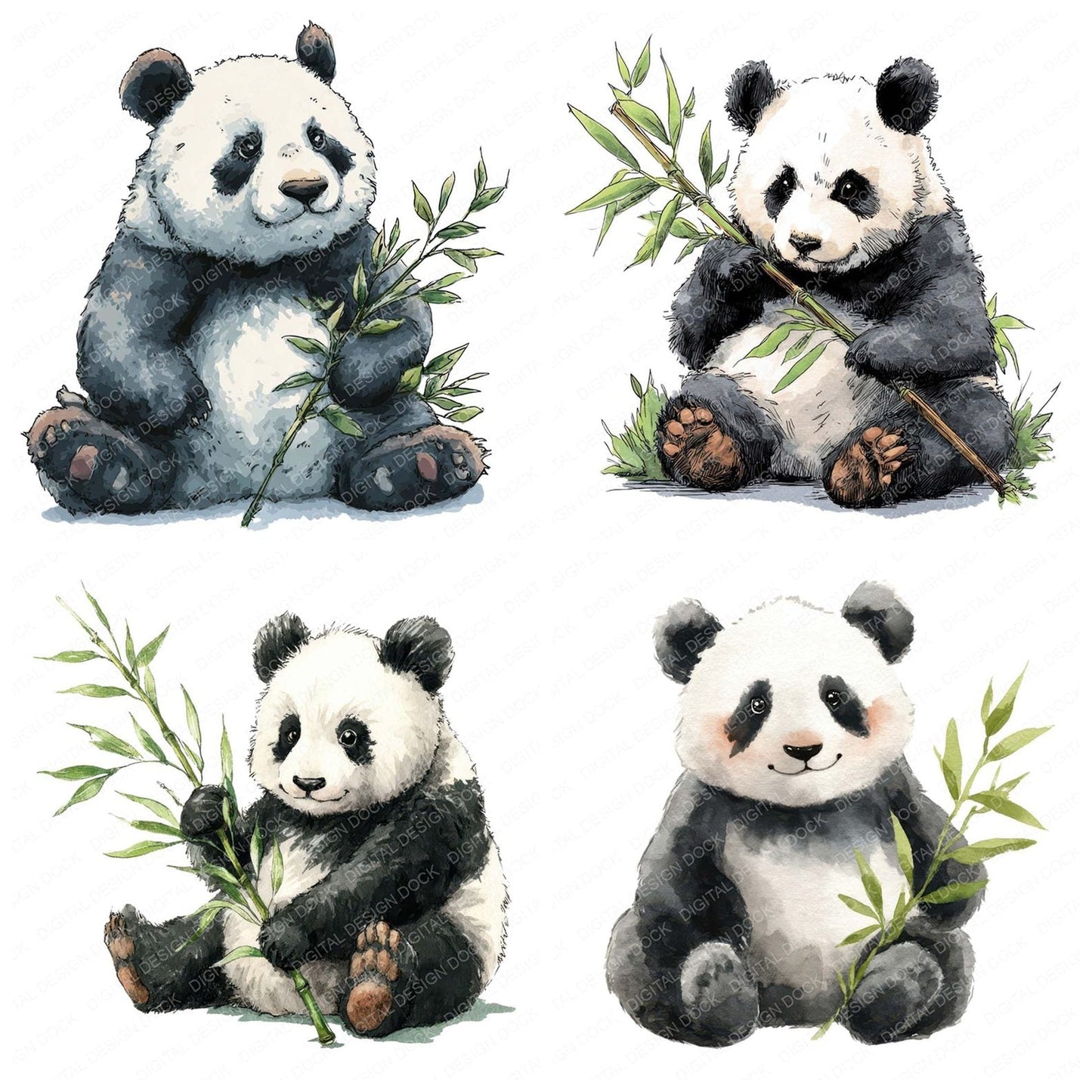 Watercolour Panda Clipart Set (DDD007249)