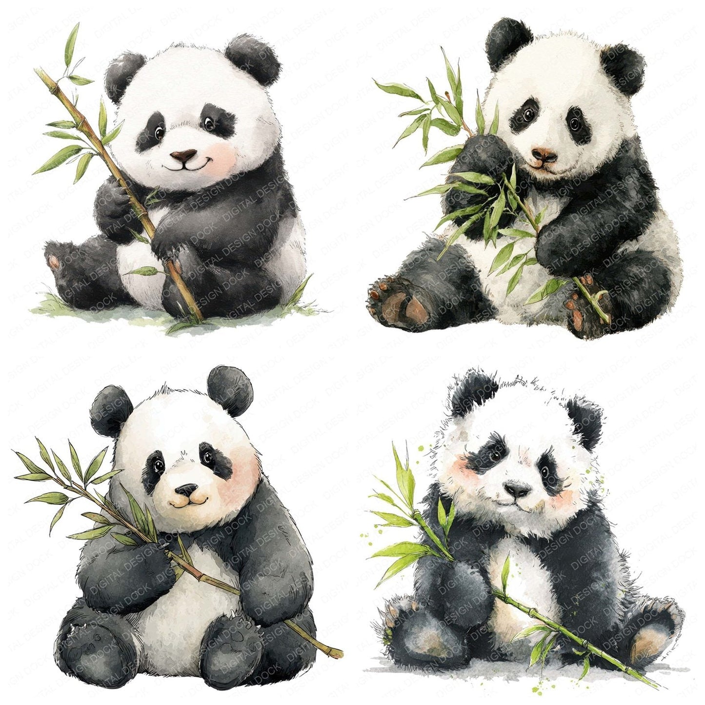 Watercolour Panda Clipart Set (DDD007249)