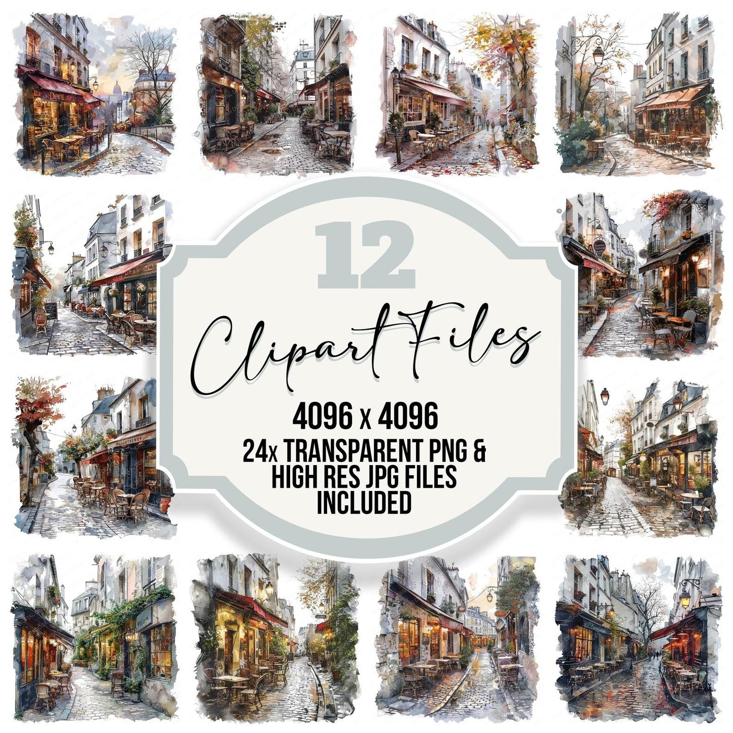 Watercolour Paris Street Clipart Set (DDD007251)