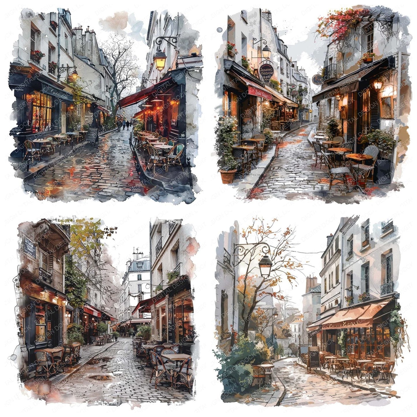 Watercolour Paris Street Clipart Set (DDD007251)