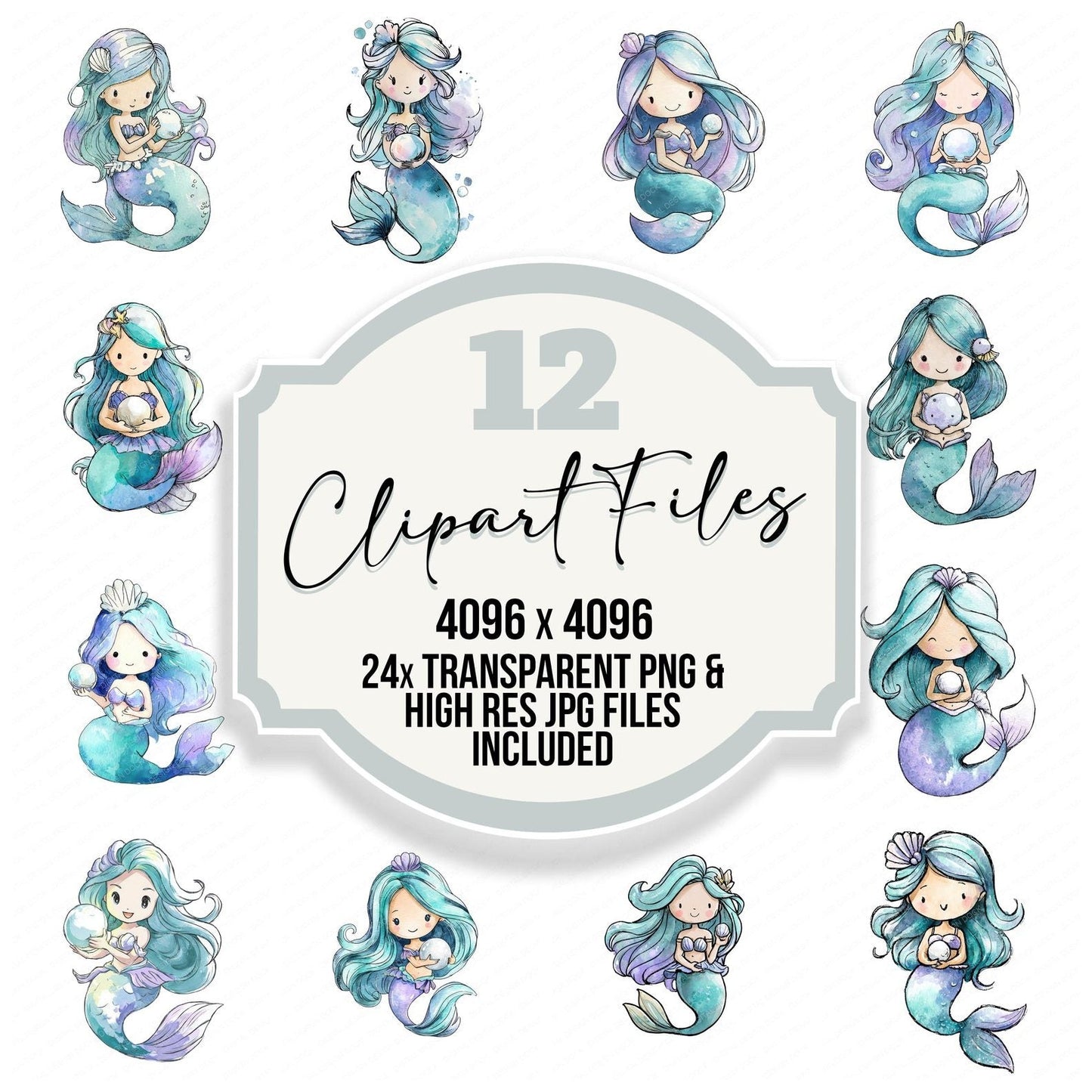 Watercolour Pearl Mermaid Clipart Set (DDD007255)