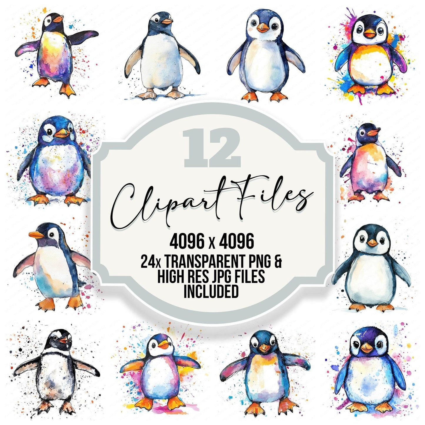 Watercolour Penguin Clipart Set (DDD007257)