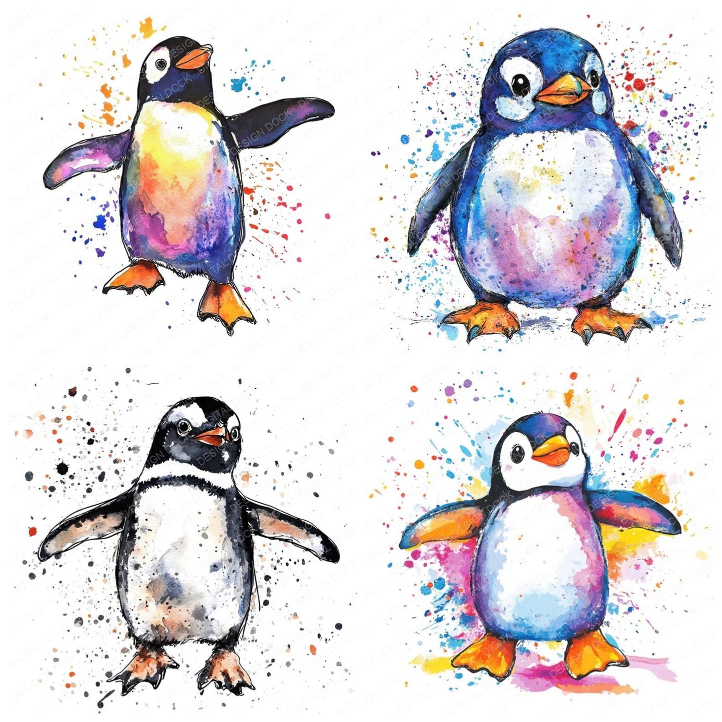 Watercolour Penguin Clipart Set (DDD007257)