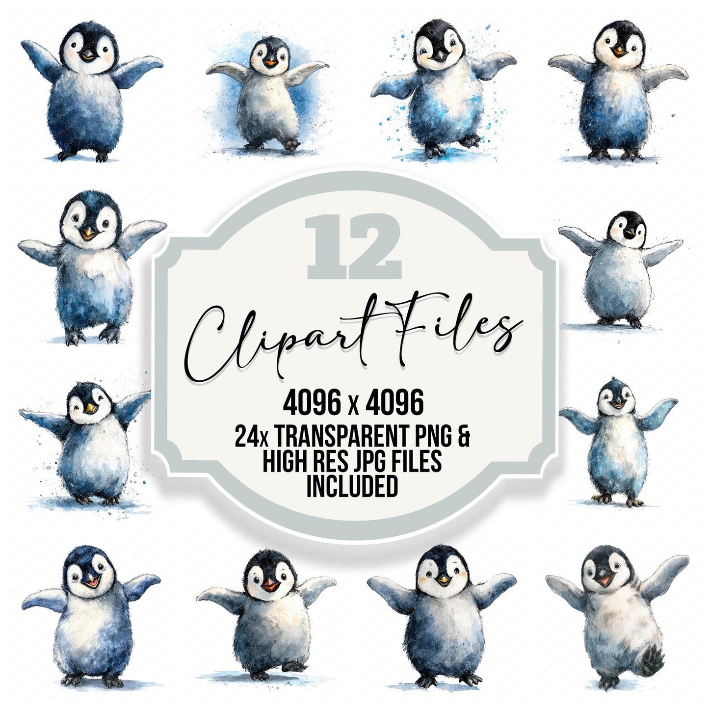 Watercolour Penguin Clipart Set (DDD007258)