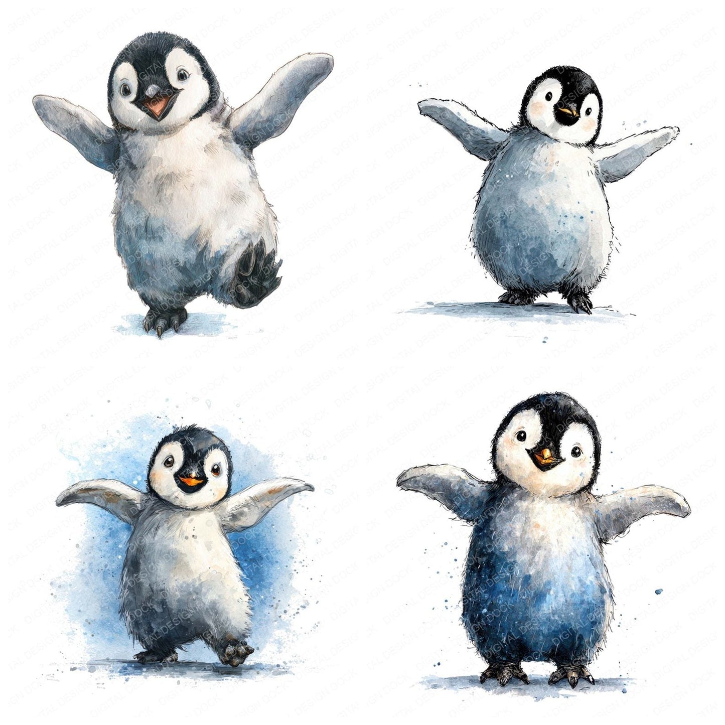 Watercolour Penguin Clipart Set (DDD007258)