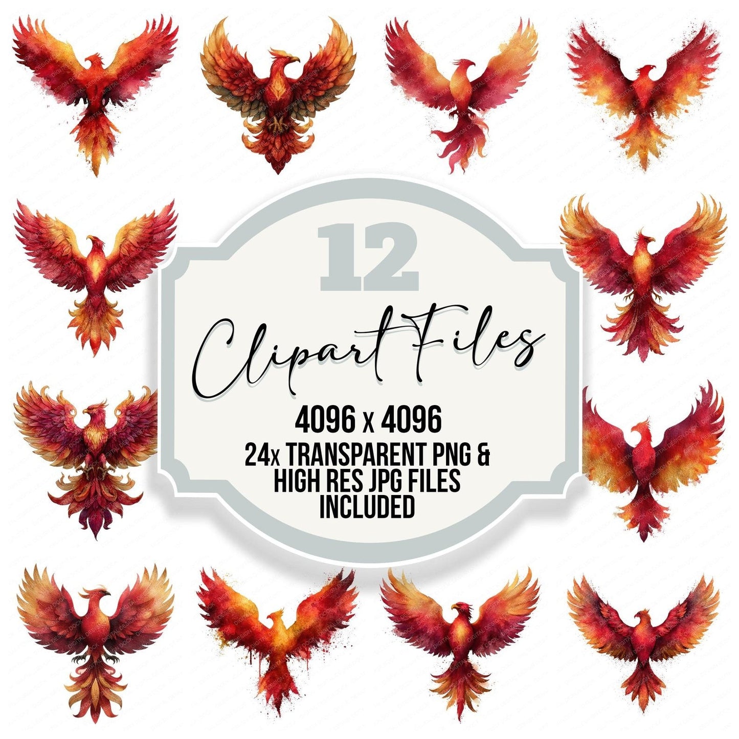 Watercolour Phoenix Clipart Set (DDD007265)