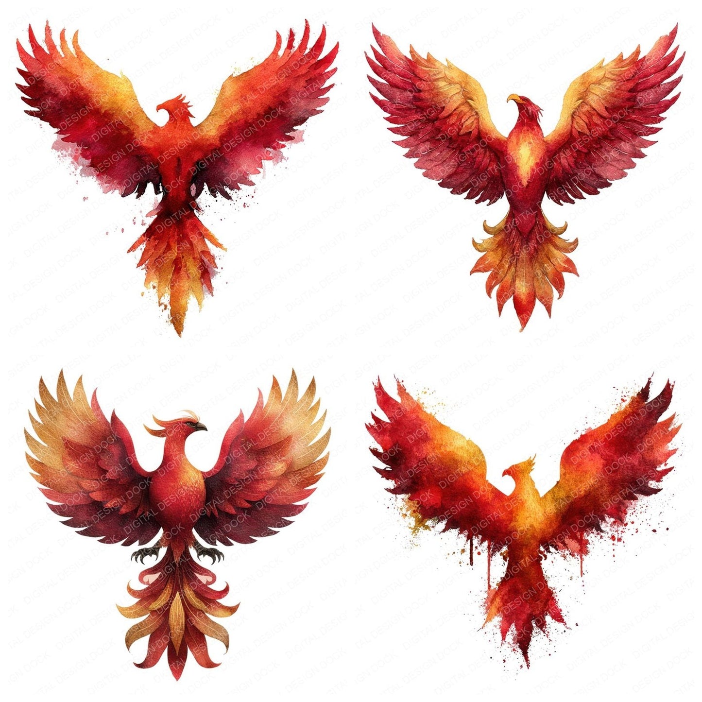 Watercolour Phoenix Clipart Set (DDD007265)