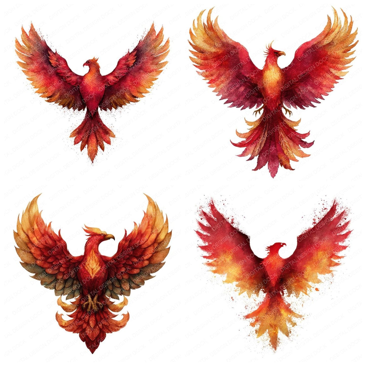 Watercolour Phoenix Clipart Set (DDD007265)