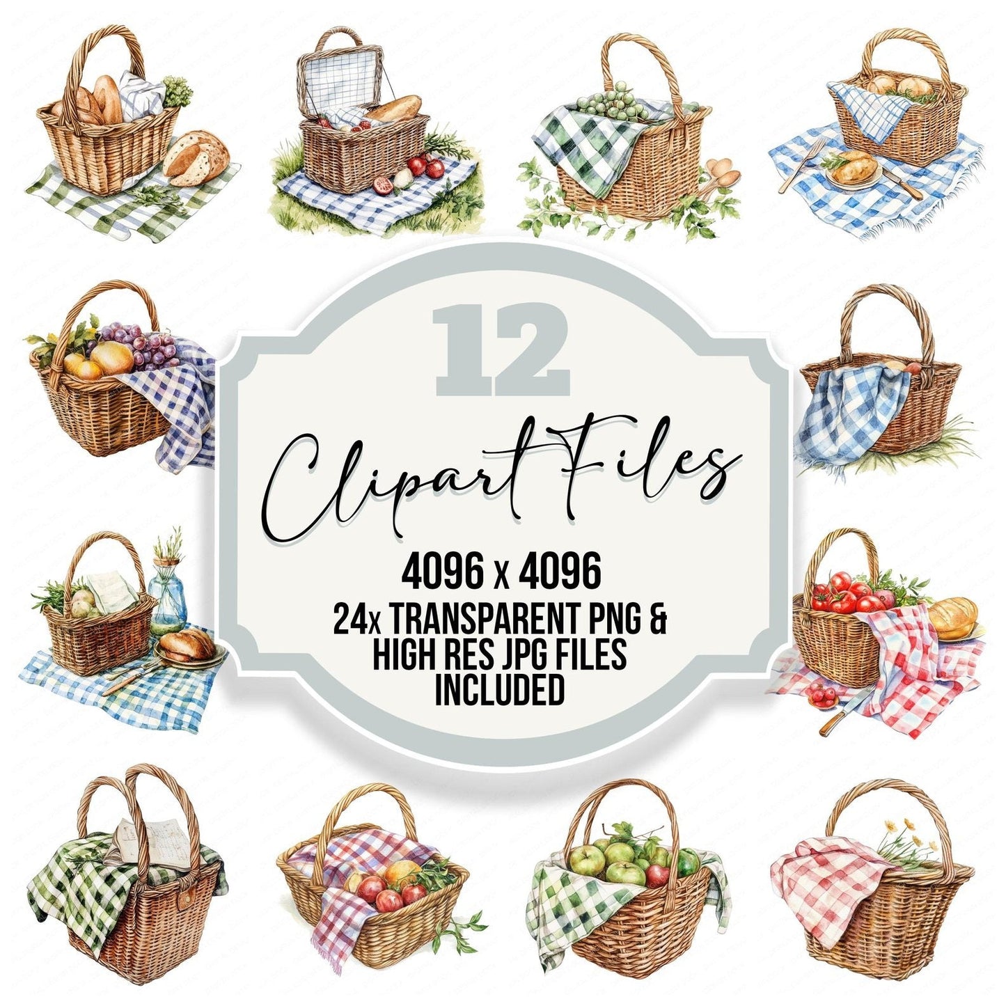 Watercolour Picnic Basket Clipart Set (DDD007268)