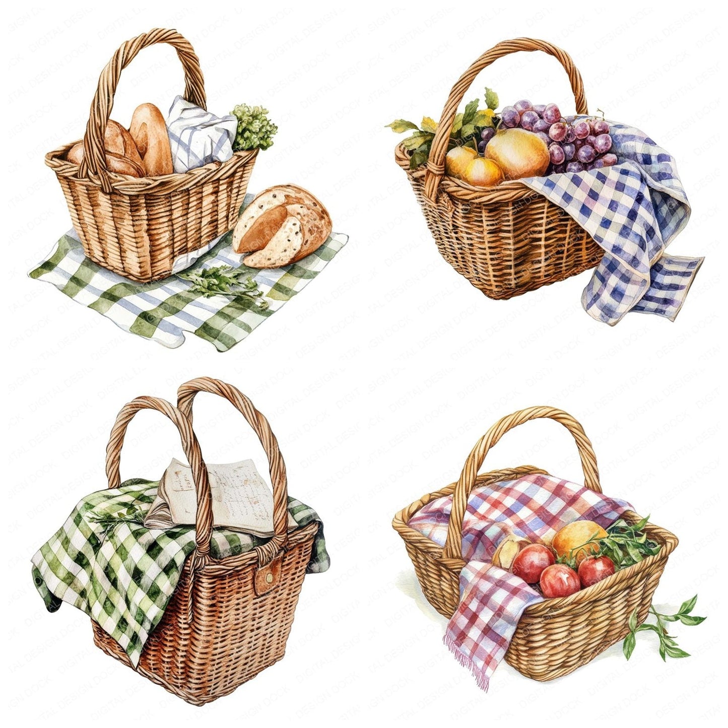 Watercolour Picnic Basket Clipart Set (DDD007268)