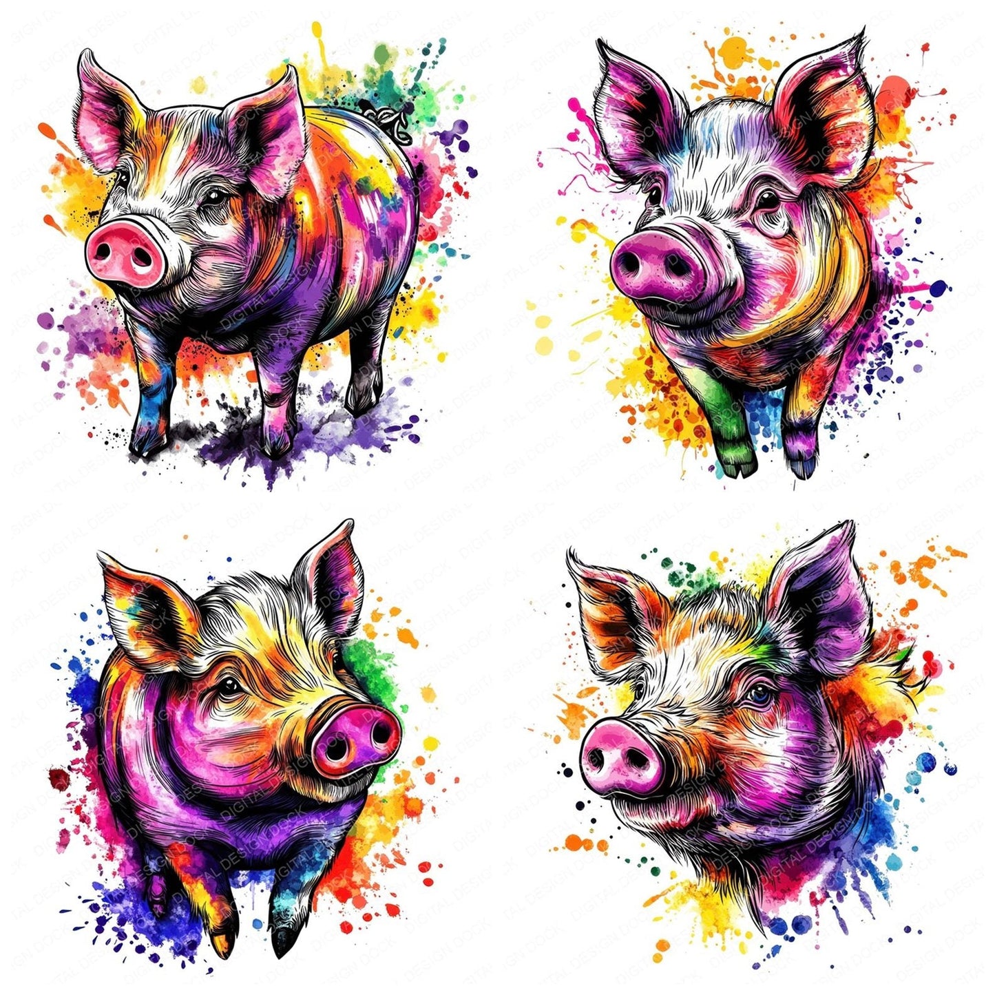 Watercolour Pig Spatter Clipart Set (DDD007269)