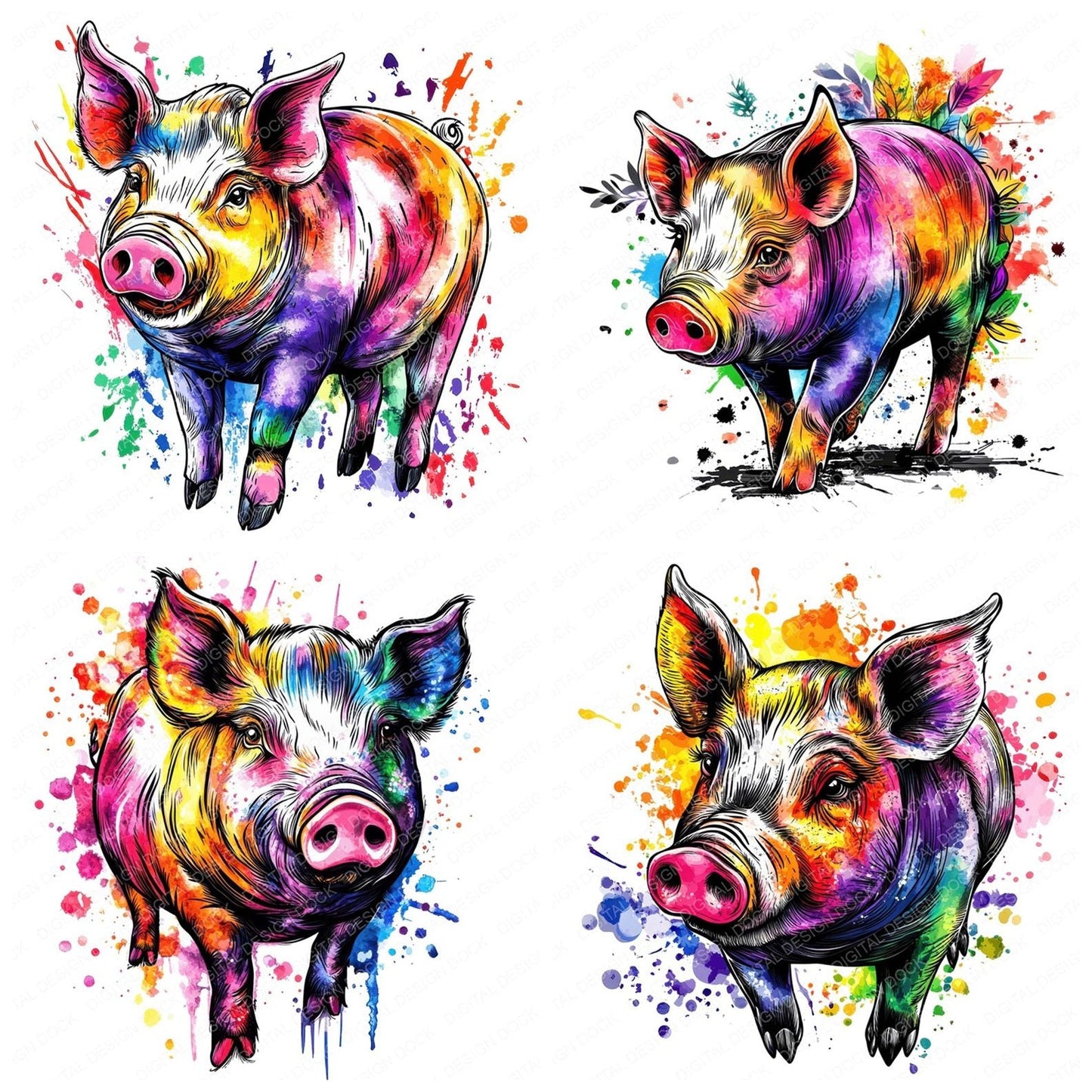 Watercolour Pig Spatter Clipart Set (DDD007269)