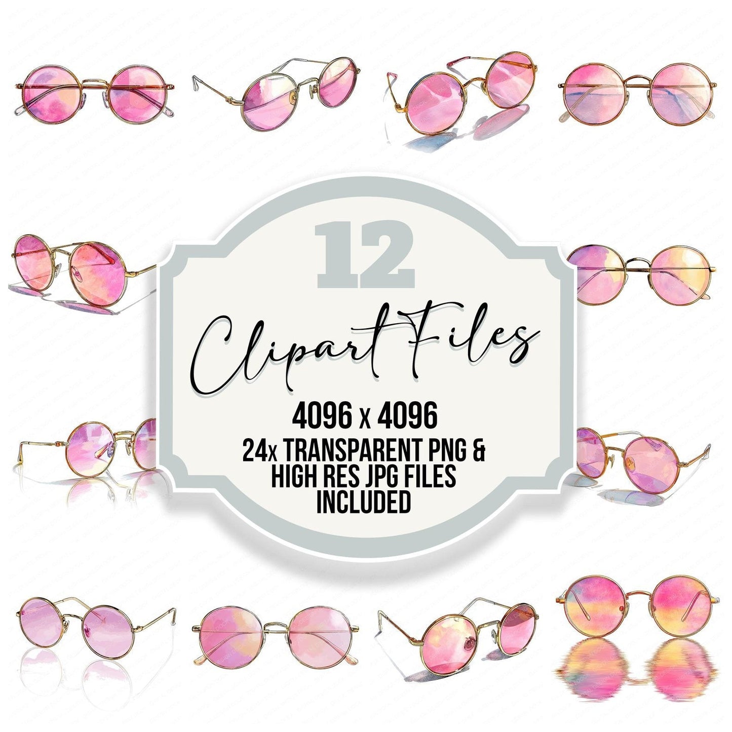 Watercolour Pink Sunglasses Clipart Set (DDD007273)