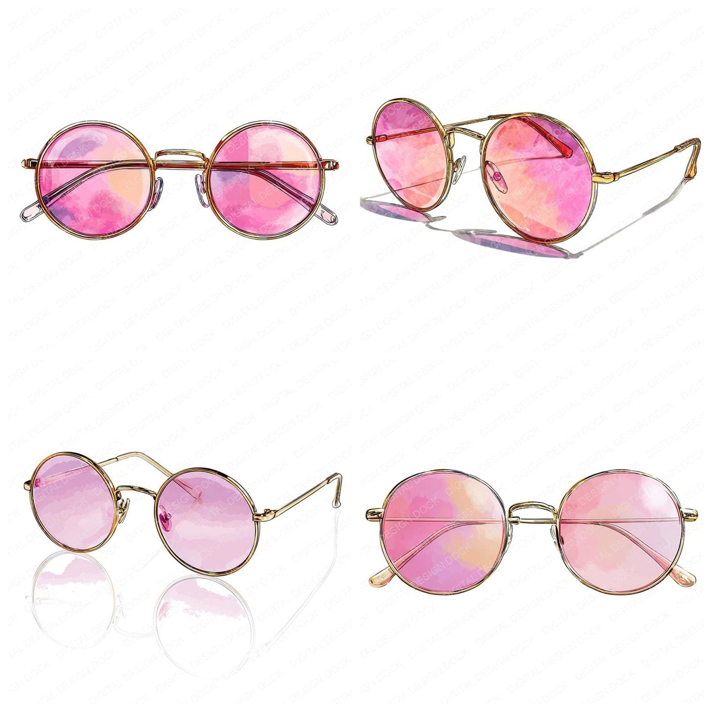 Watercolour Pink Sunglasses Clipart Set (DDD007273)
