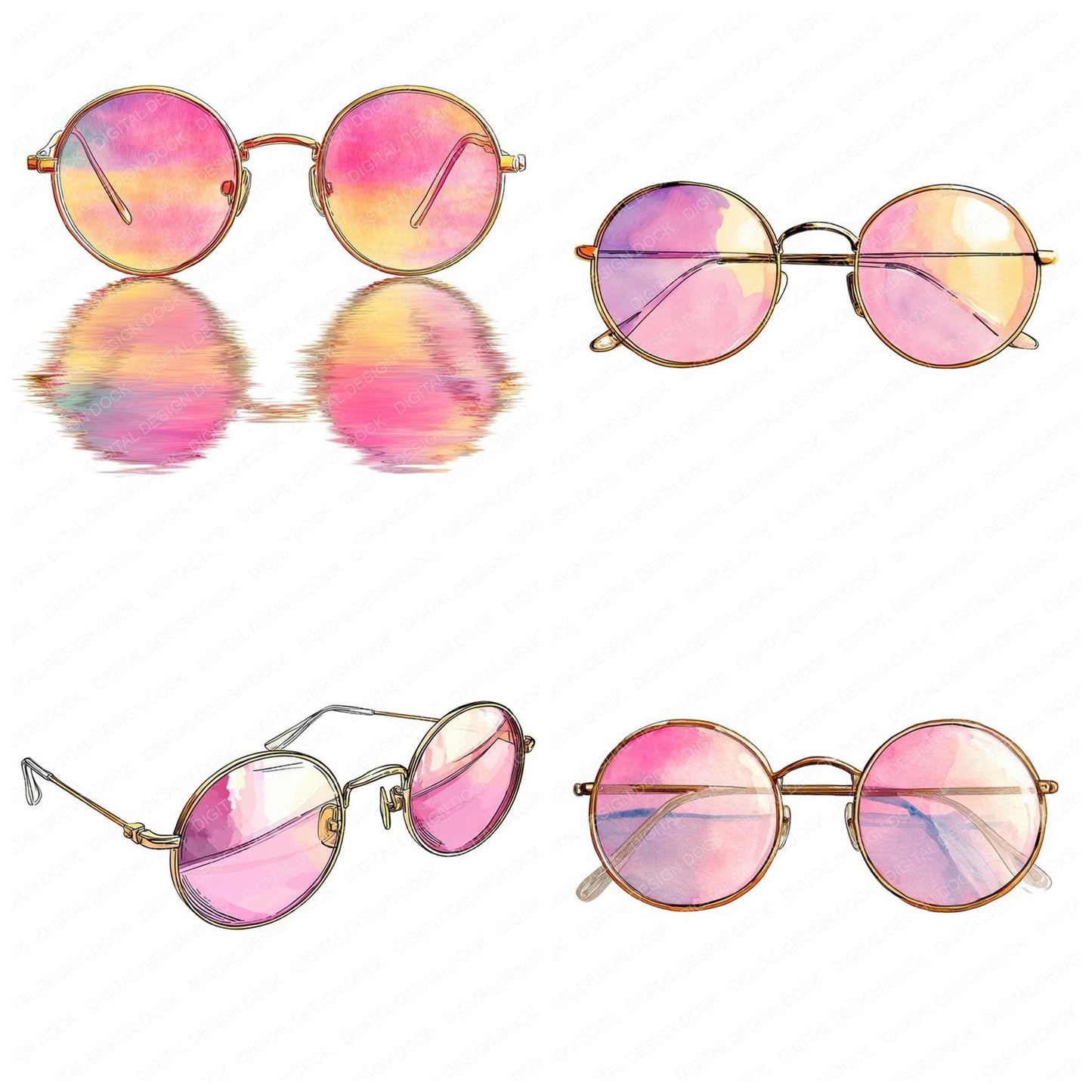 Watercolour Pink Sunglasses Clipart Set (DDD007273)
