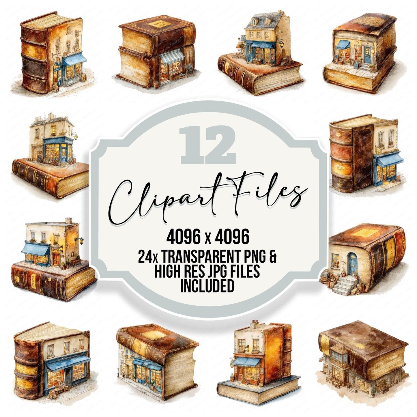Watercolour Quirky Book Store Clipart Set (DDD007289)