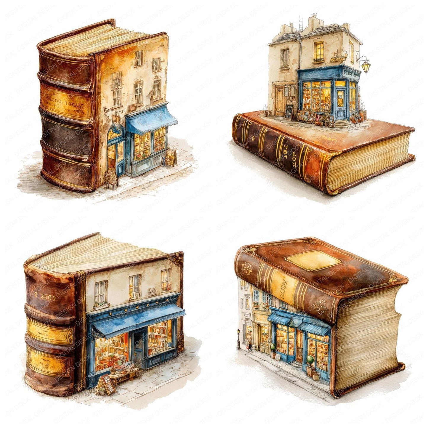 Watercolour Quirky Book Store Clipart Set (DDD007289)