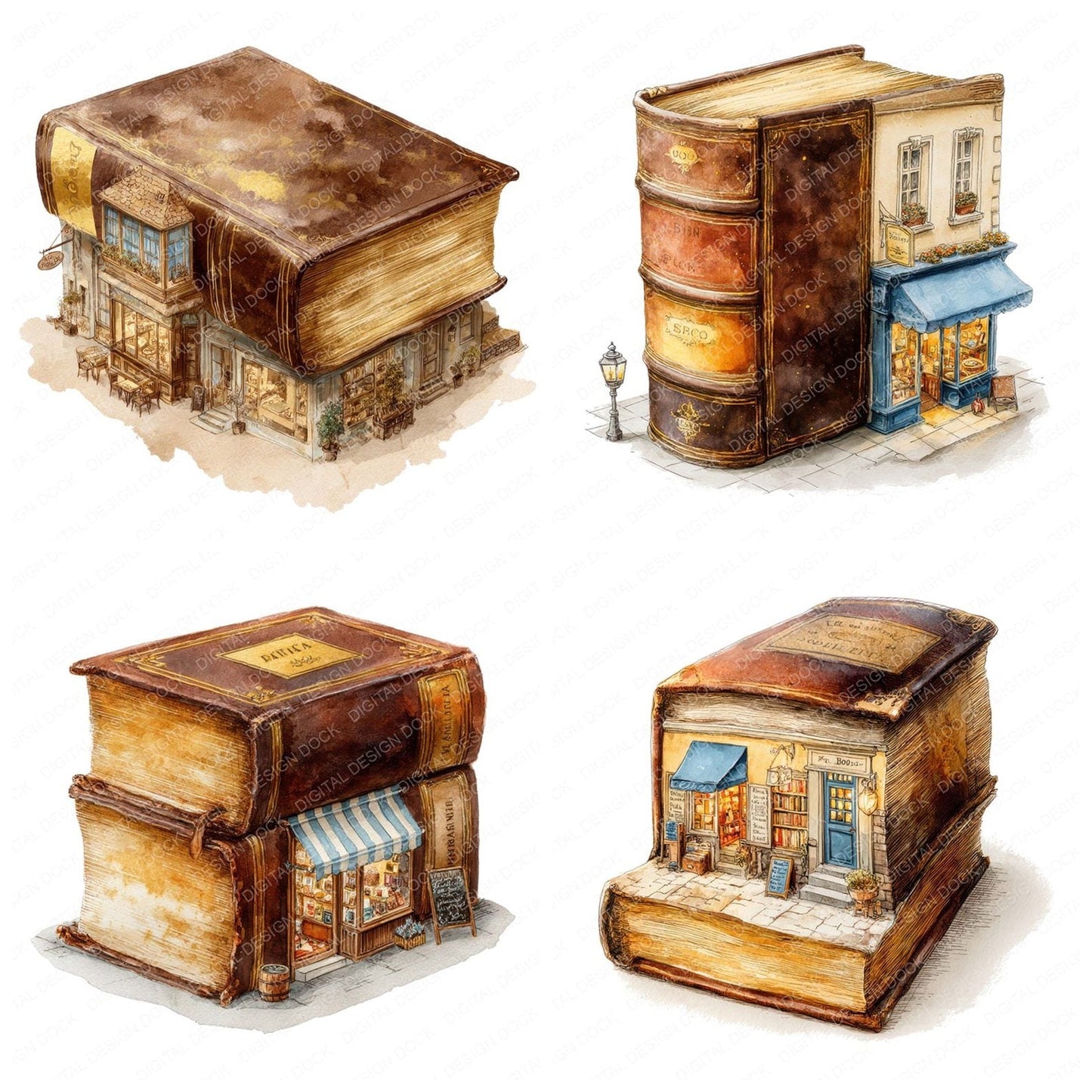 Watercolour Quirky Book Store Clipart Set (DDD007289)
