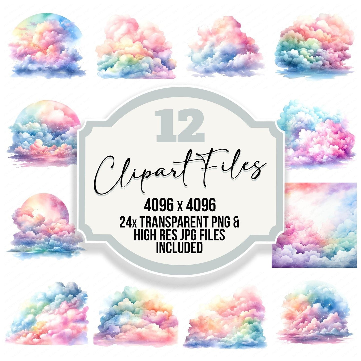 Watercolour Rainbow Clouds Clipart Set (DDD007298)