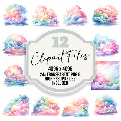 Watercolour Rainbow Clouds Clipart Set (DDD007298)
