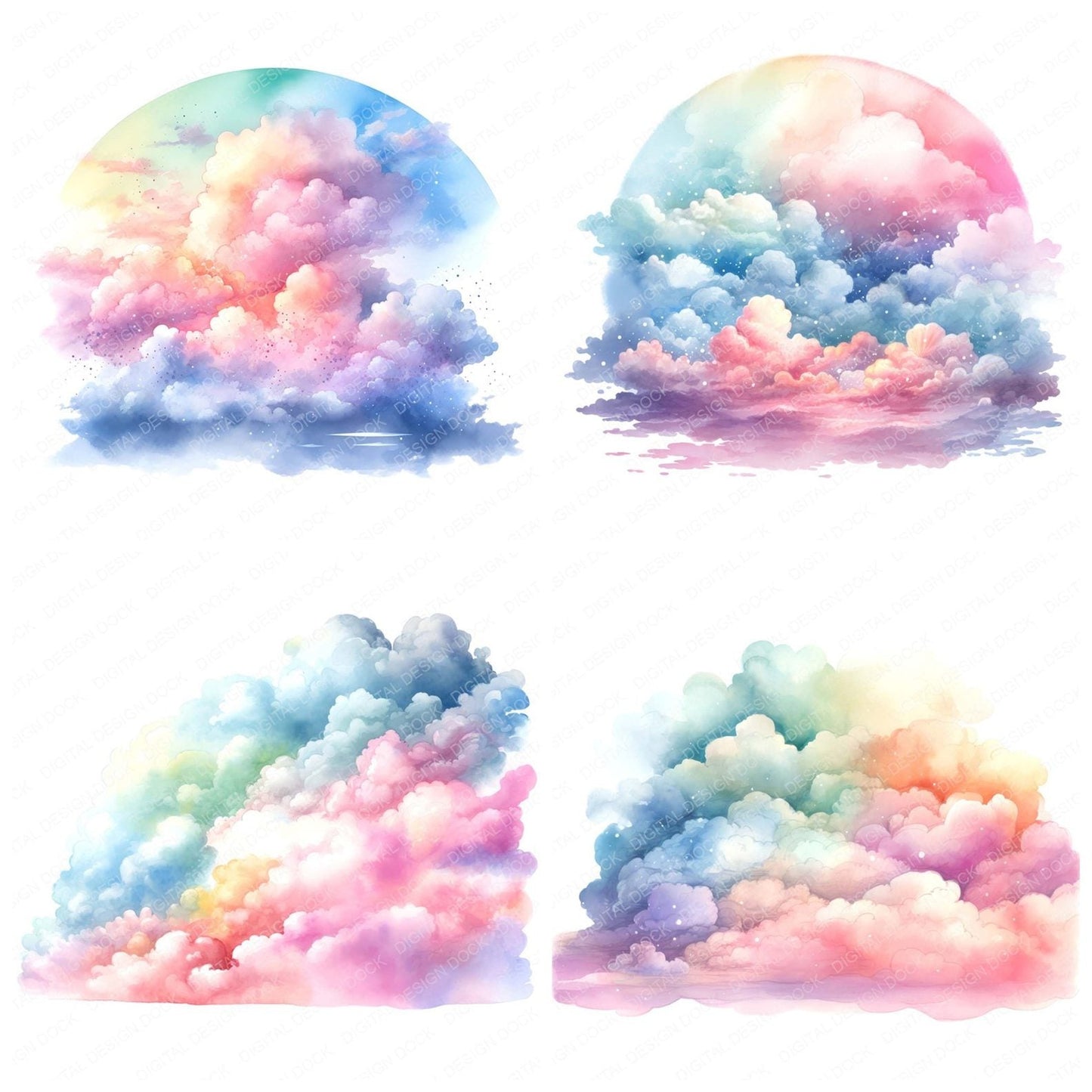 Watercolour Rainbow Clouds Clipart Set (DDD007298)