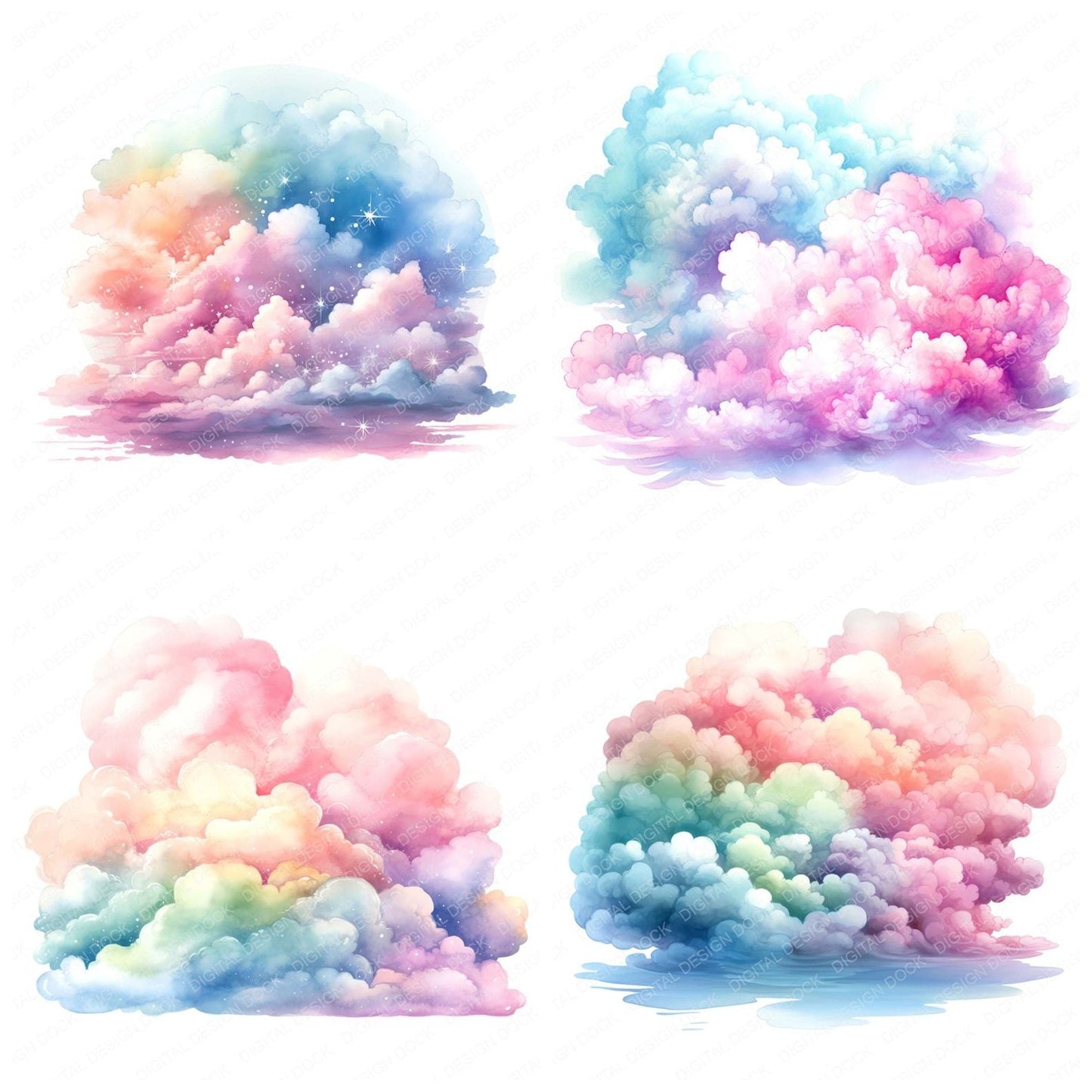Watercolour Rainbow Clouds Clipart Set (DDD007298)