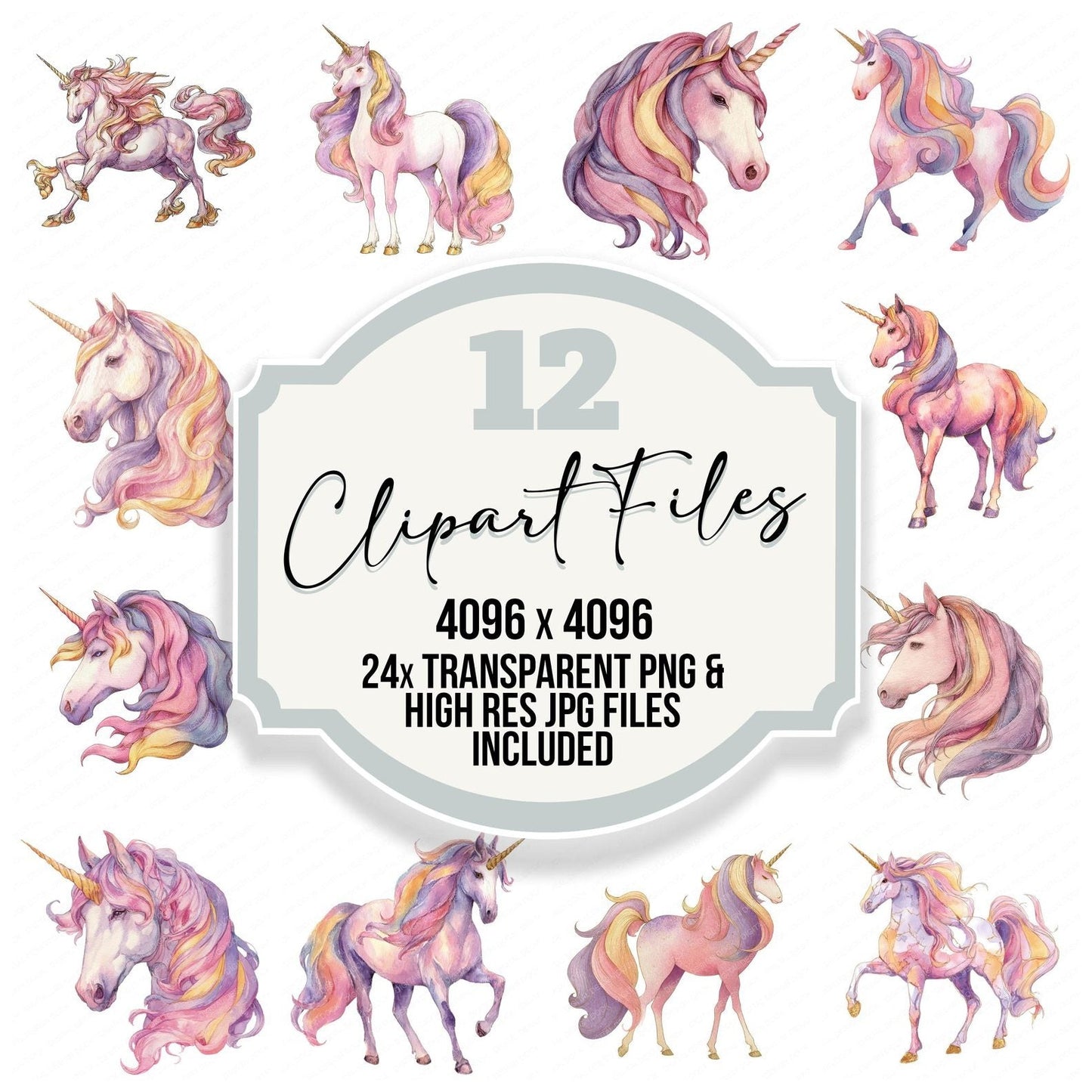 Watercolour Rainbow Unicorn Clipart Set (DDD007301)