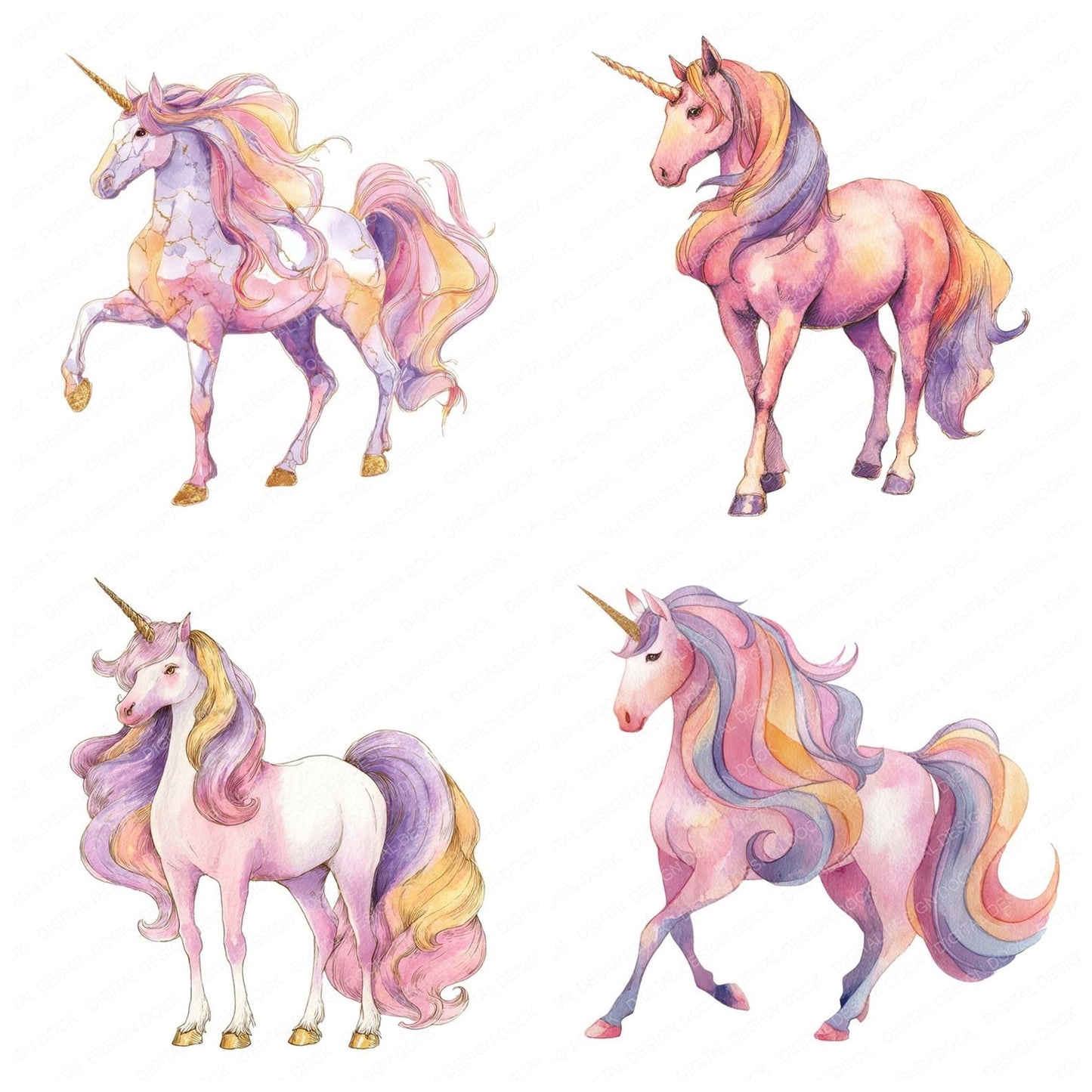 Watercolour Rainbow Unicorn Clipart Set (DDD007301)