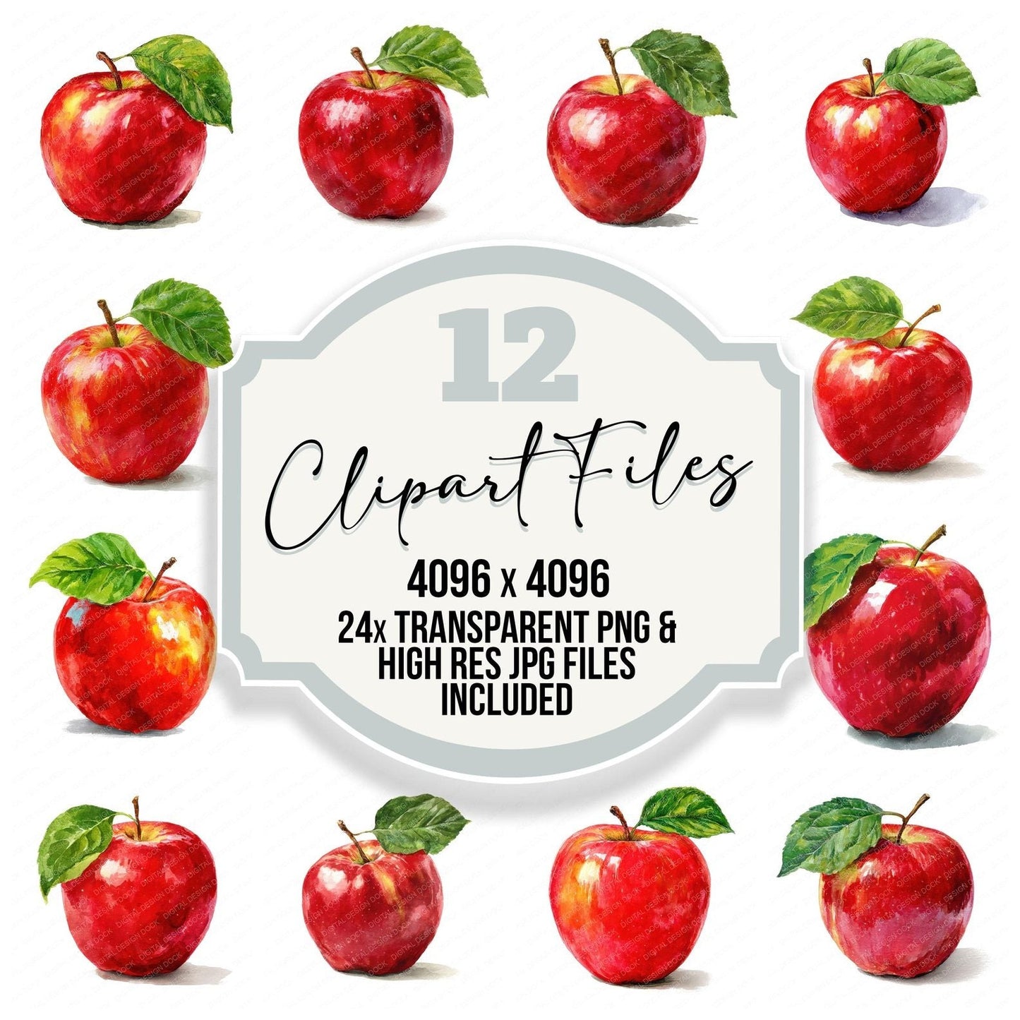Watercolour Red Apple Clipart Set (DDD007304)
