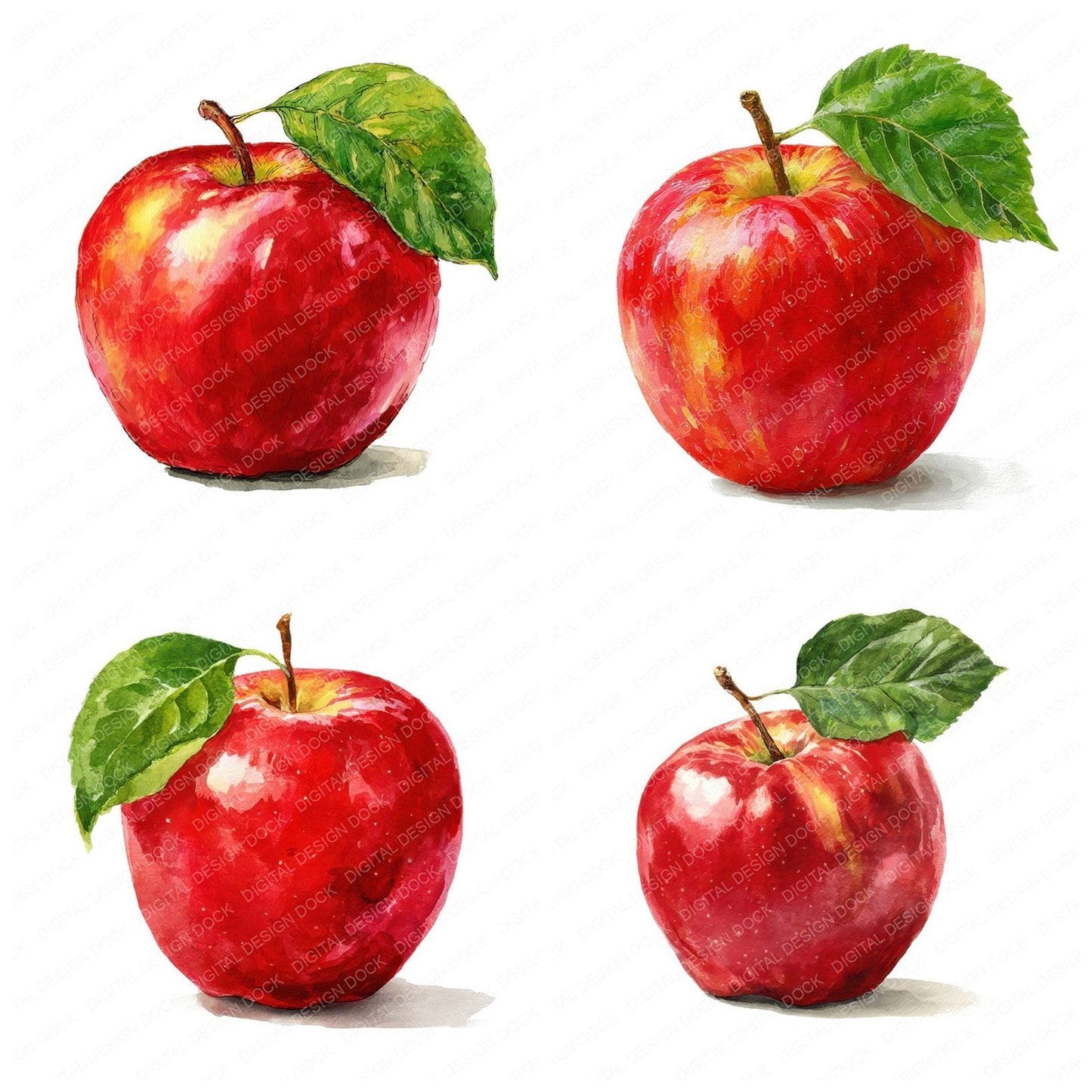 Watercolour Red Apple Clipart Set (DDD007304)