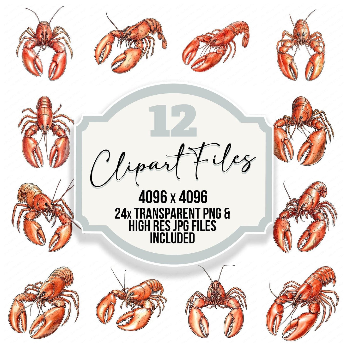 Watercolour Red Lobster Clipart Set (DDD007308)
