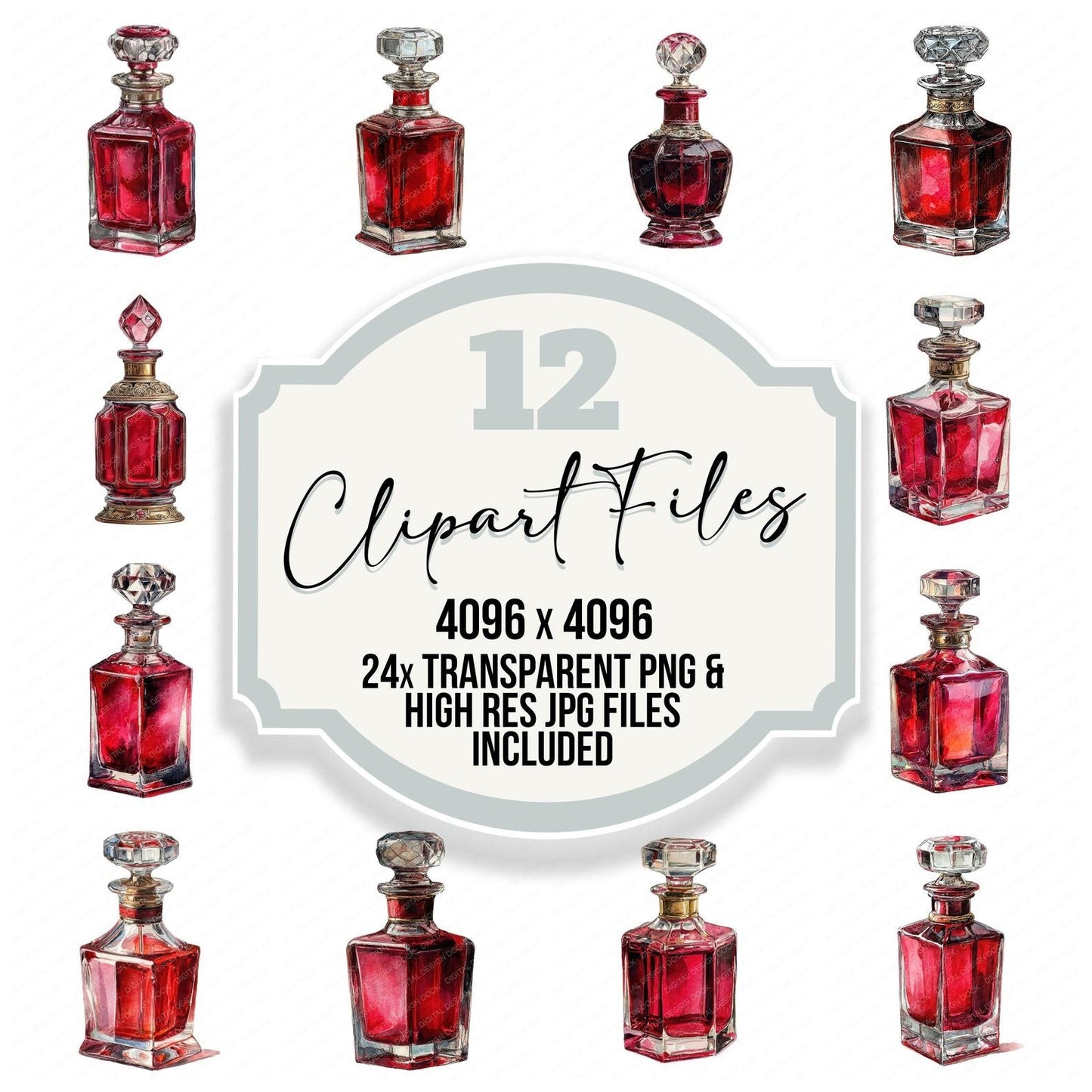Watercolour Red Perfume Clipart Set (DDD007309)