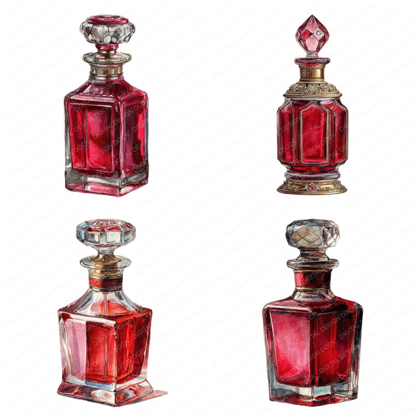 Watercolour Red Perfume Clipart Set (DDD007309)