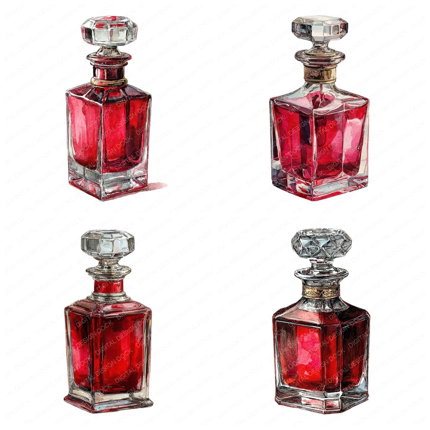 Watercolour Red Perfume Clipart Set (DDD007309)