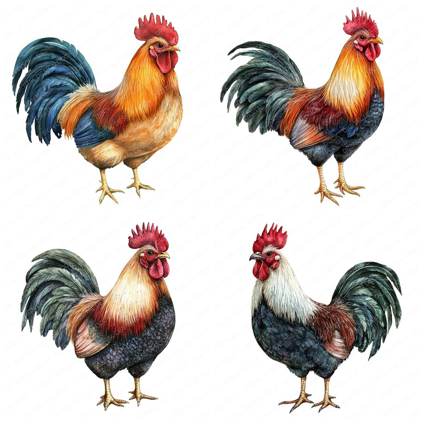 Watercolour Rooster Clipart Set (DDD007317)