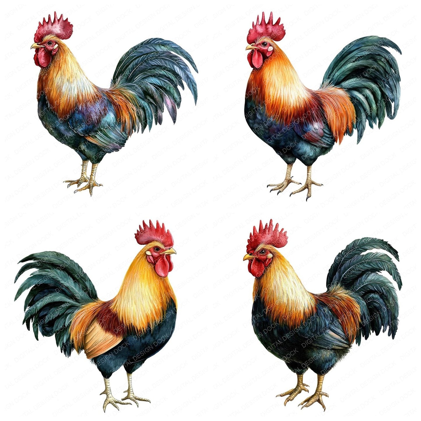 Watercolour Rooster Clipart Set (DDD007317)